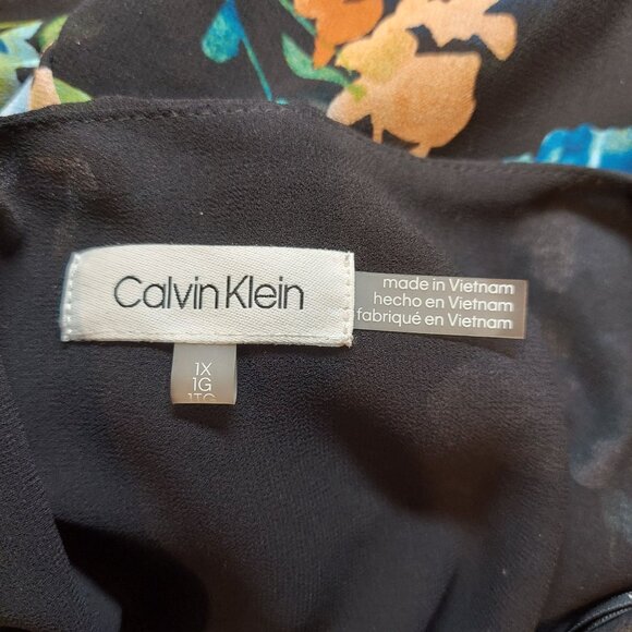 Calvin Klien Blouse Womens 1X black colorful floral flowy Boho Business Casual - Picture 11 of 12